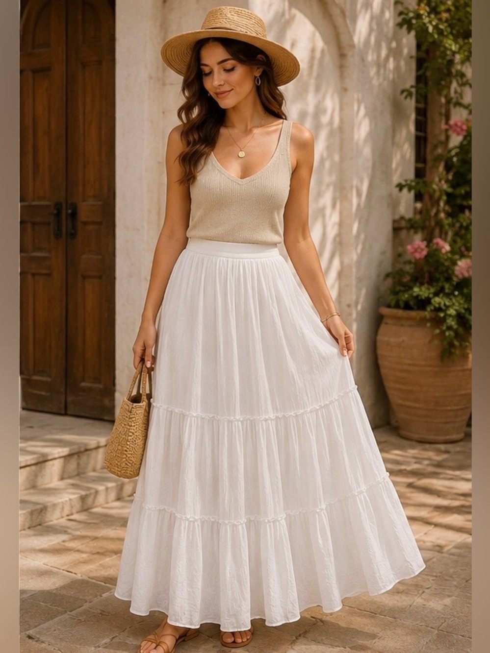 J. Jill Women’s Pull On White Tiered Boho Maxi Fairy Angelcore Skirt Sz S
